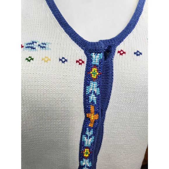 SWEATER SWEATER Beaded Native Pattern Knit Cardigan Sweater Womens Size Medium - Picture 8 of 8